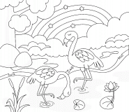 Flamingos and a Rainbow - coloring page n° 1010