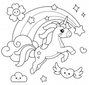 Unicorn Jumping Over a Rainbow - coloring page n° 1013