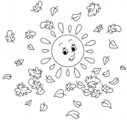 Cartoon Sun with Autumn Leaves - coloring page n° 1054