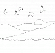 Five birds in evening sky - coloring page n° 106