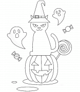 Black Cat sitting on a Pumpkin - coloring page n° 1072