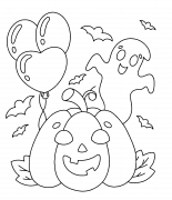 Pumpkin with a Ghost and Balloons - coloring page n° 1080
