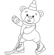 Cute Bear playing Ice Hockey - coloring page n° 1121