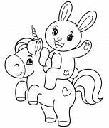 Bunny riding a Unicorn - coloring page n° 1149