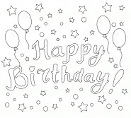 Happy Birthday! (with balloons and stars) - coloring page n° 1188