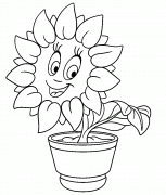 Cartoon Sunflower in Pot - coloring page n° 1200
