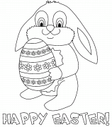Cute Easter bunny holding Easter egg - coloring page n° 122