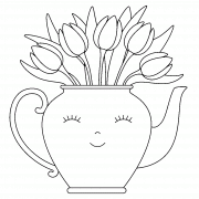 Cute Bouquet of Tulips in a Teapot - coloring page n° 1243