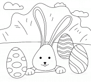 Bunny Hunting Easter Eggs in the Garden - coloring page n° 1260