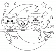 Happy Owl Family On A Tree Branch - coloring page n° 1271