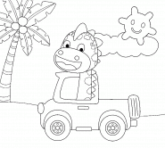 Funny Dino Driving a Car on the Beach - coloring page n° 1281