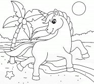 Cute Unicorn on a Tropical Beach - coloring page n° 1336