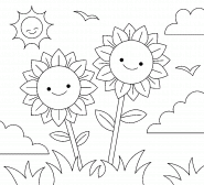 Kawaii Flowers Under The Bright Sun - coloring page n° 1368