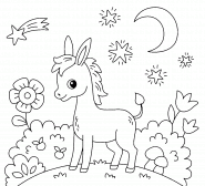 Cartoon Donkey under the Moon & Stars - coloring page n° 1397