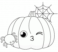Kawaii Halloween Pumpkin and a Spider - coloring page n° 1434