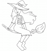 Cute Witch Flying on a Magic Broom - coloring page n° 1438