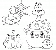 Cauldron with a Frog, a Spider and a Mushroom - coloring page n° 1444