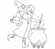 Little Witch Preparing Magic Potion - coloring page n° 1445