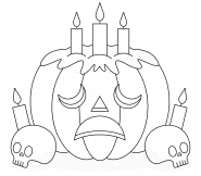 Pumpkin Jack-O-Lantern with Candles and Skulls - coloring page n° 1454