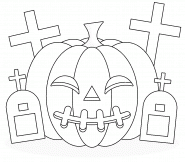 Halloween Pumpkin with Crosses and Gravestones - coloring page n° 1456