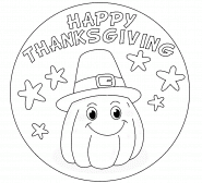Thanksgiving Badge (Funny Pumpkin with Hat) - coloring page n° 1472