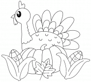 Kawaii Thanksgiving Turkey and Corn Cobs - coloring page n° 1473