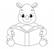 Cartoon Rhino Reading a Book - coloring page n° 1474
