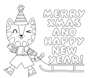 Merry Xmas & Happy New Year (Kawaii Tiger) - coloring page n° 1506