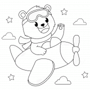Cute Bear Flying On A Plane Through The Clouds - coloring page n° 1547