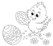 Cute Little Chick Painting an Easter Egg - coloring page n° 1558