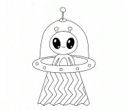 Cute Alien Flying With UFO Spaceship - coloring page n° 1571