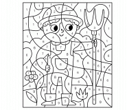 Farmer with a Pitchfork - Color By Number (Online Game)