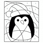 Christmas Penguin with Santa Hat - Color By Number (Online Game)