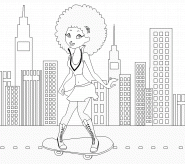 Funky girl skating on road - coloring page n° 177