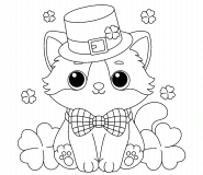 Adorable St. Patrick’s Day Kitty with Shamrocks - Online Coloring