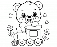 Little Bear Driving His Train - Online Coloring