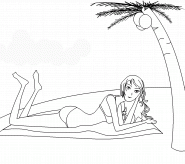Bikini girl relaxing at the beach - coloring page n° 183