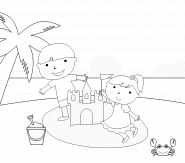 Children building a sand castle - coloring page n° 192