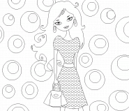 Cute girl in a pink polka dot dress - coloring page n° 197