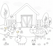 Rural landscape with farm animals - coloring page n° 202