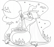 Witch stirring a black cauldron - coloring page n° 210