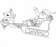 Santa flying his sleigh through the night sky - coloring page n° 247