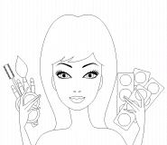 Pretty woman with makeup set - coloring page n° 271