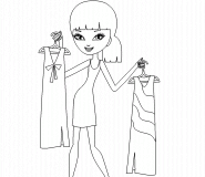 A young woman holding up dresses - coloring page n° 293