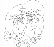 Beach, sun and coconut trees - coloring page n° 322
