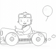 Young boy driving pedal car - coloring page n° 340