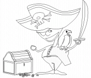 Pirate With his Parrot And A Treasure Chest - coloring page n° 342