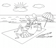 A rabbit suntanning on the beach - coloring page n° 348