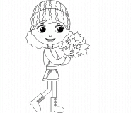 Little girl with autumn leaves - coloring page n° 368