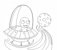 A Green Alien In a Flying Saucer - coloring page n° 373